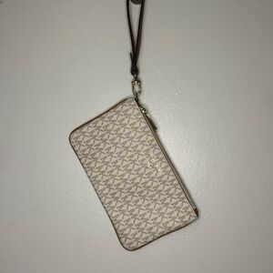 Michael Kors Cream and Brown Signature Wristlet